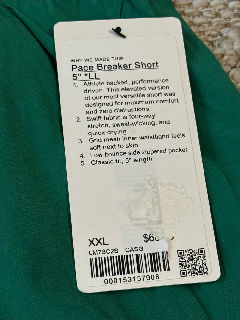 Lululemon Men’s Pace Breaker 5” Linerless Shorts XXL Cascadia Green NWT